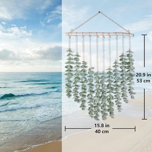 Artificial Eucalyptus Wall Decor Wall Hanging Fake Greenery Leaves Plant Stems for Boho Rustic Farmhouse Bathroom White Wood Stick Wall Art Bedroom Kitchen Dining Room Office Decoration in Saudi Arabia