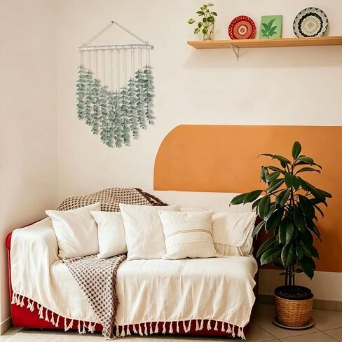Artificial Eucalyptus Wall Decor Wall Hanging Fake Greenery Leaves Plant Stems for Boho Rustic Farmhouse Bathroom White Wood Stick Wall Art Bedroom Kitchen Dining Room Office Decoration in Saudi Arabia