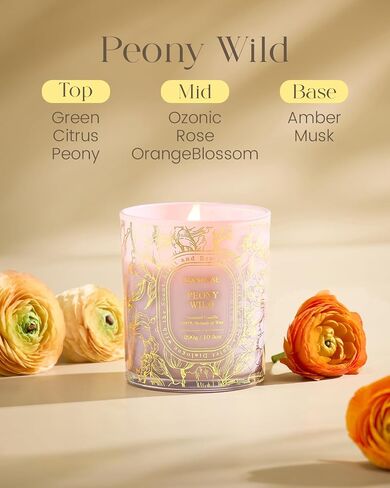 شمعة M&SENSE Wild الفاوانيا الصويا، ليلة رومانسية تدوم 55 ساعة هدية مشتعلة | حرق بطيء طويل الأمد، فتيل قطني من شمع الصويا النظيف، أجواء غرف العشاء الرومانسية، زهور الربيع والصيف، برطمان غير لامع قابل لإعادة الاستخدام in Kuwait