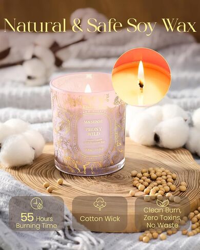 شمعة M&SENSE Wild الفاوانيا الصويا، ليلة رومانسية تدوم 55 ساعة هدية مشتعلة | حرق بطيء طويل الأمد، فتيل قطني من شمع الصويا النظيف، أجواء غرف العشاء الرومانسية، زهور الربيع والصيف، برطمان غير لامع قابل لإعادة الاستخدام in Kuwait