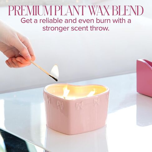 Paris Hilton Cashmere Coast Scented Candle, Pink Heart-Shaped Ceramic Vessel with Embossed Bow Detail, Premium Plant Wax Blend, 3-Wicks, 12-Ounce in Saudi Arabia