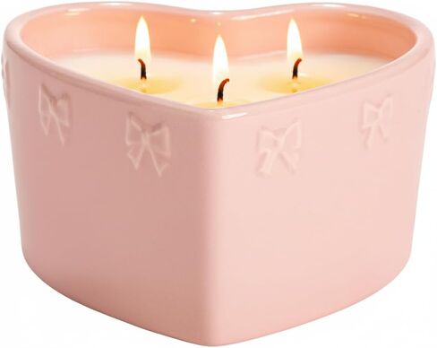 Paris Hilton Cashmere Coast Scented Candle, Pink Heart-Shaped Ceramic Vessel with Embossed Bow Detail, Premium Plant Wax Blend, 3-Wicks, 12-Ounce in Saudi Arabia