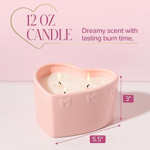 Paris Hilton Cashmere Coast Scented Candle, Pink Heart-Shaped Ceramic Vessel with Embossed Bow Detail, Premium Plant Wax Blend, 3-Wicks, 12-Ounce in Saudi Arabia