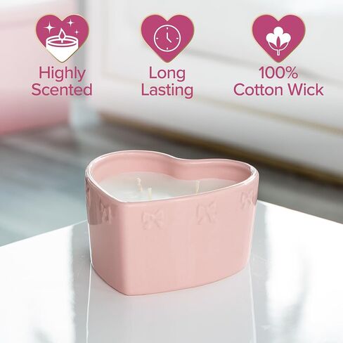 Paris Hilton Cashmere Coast Scented Candle, Pink Heart-Shaped Ceramic Vessel with Embossed Bow Detail, Premium Plant Wax Blend, 3-Wicks, 12-Ounce in Saudi Arabia