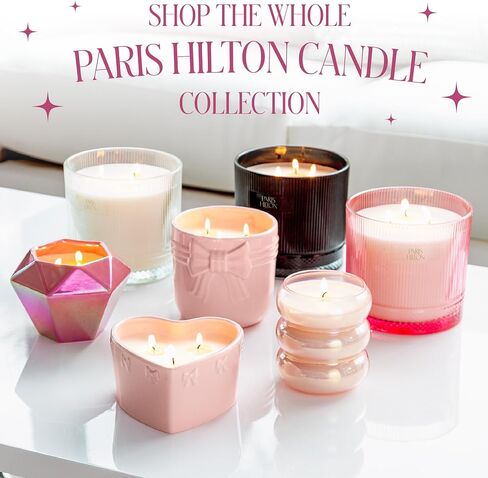 Paris Hilton Cashmere Coast Scented Candle, Pink Heart-Shaped Ceramic Vessel with Embossed Bow Detail, Premium Plant Wax Blend, 3-Wicks, 12-Ounce in Saudi Arabia