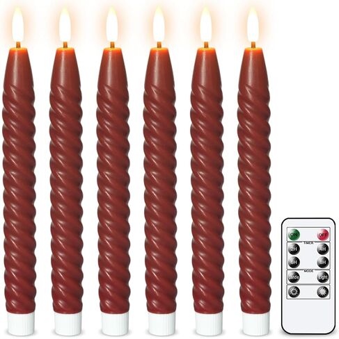 Pink Flameless Taper Candles Real Wax Flickering Pastel with Remote Timer, 3D Wick LED Spiral Candles Battery Operated 6 Pack 9.8 inch, Wedding Birthday Home Party Holiday Dinner Decor in Saudi Arabia