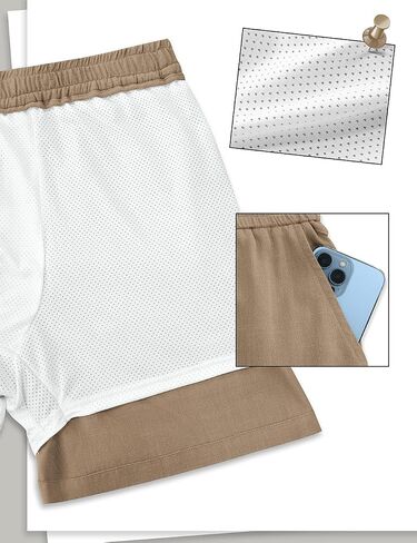 TARSE Men's Linen 2 in 1 Shorts Casual Summer Beach Vacation 5 Inch Inseam Drawstring with Pockets in Saudi Arabia