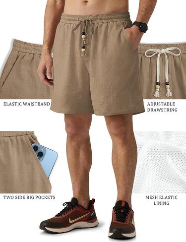 TARSE Men's Linen 2 in 1 Shorts Casual Summer Beach Vacation 5 Inch Inseam Drawstring with Pockets in Saudi Arabia