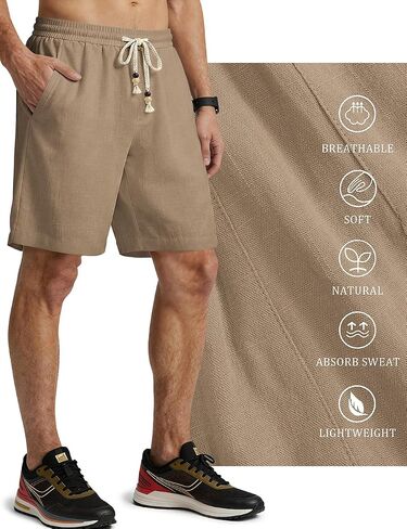 TARSE Men's Linen 2 in 1 Shorts Casual Summer Beach Vacation 5 Inch Inseam Drawstring with Pockets in Saudi Arabia