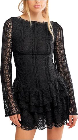 Free People، Tabby Lace Mini، أسود، S in Kuwait