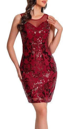 Women's Sequin Dress Sparkly Sexy Sheer Mesh Round Neck Sleeveless Dress Glitter Party Cocktail Tank Dress in Kuwait