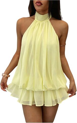 RoseSeek Women's Ruffle Hem Halter Mini Dresses Tie Neck Sleeveless A Line Dress Going Out Dress in Saudi Arabia