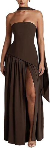 Womens Sexy Backless Strapless Dress Mesh Maxi Dresses High Split Bodycon Dress Party Festival Outfits in Saudi Arabia