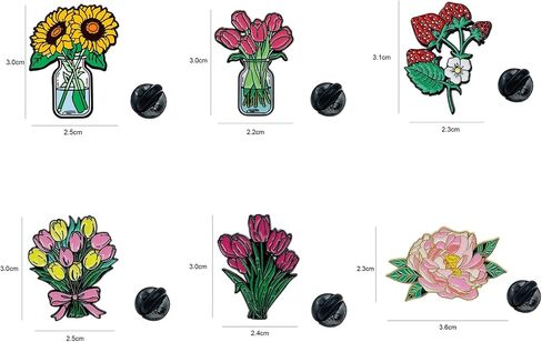 6PCS Flower Enamel Pins Bulk,Mixed Styles Tulip Strawberry Sunflower Hibiscus Flower Alloy Brooches Pins for Women Jewelry Backpack Clothes Decoration Presents Hats Decorations in Saudi Arabia