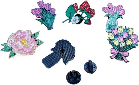 6PCS Flower Enamel Pins Bulk,Mixed Styles Tulip Strawberry Sunflower Hibiscus Flower Alloy Brooches Pins for Women Jewelry Backpack Clothes Decoration Presents Hats Decorations in Saudi Arabia