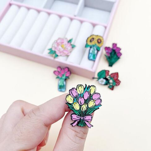6PCS Flower Enamel Pins Bulk,Mixed Styles Tulip Strawberry Sunflower Hibiscus Flower Alloy Brooches Pins for Women Jewelry Backpack Clothes Decoration Presents Hats Decorations in Saudi Arabia