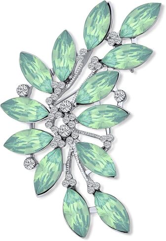 Bling Jewelry Fashion Large Aqua Green Marquise Crystal Statement Leaf Brooch Pin For Women For Mother Silver Plated Brass in Kuwait