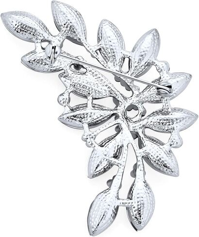 Bling Jewelry Fashion Large Aqua Green Marquise Crystal Statement Leaf Brooch Pin For Women For Mother Silver Plated Brass in Kuwait
