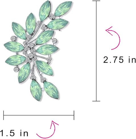 Bling Jewelry Fashion Large Aqua Green Marquise Crystal Statement Leaf Brooch Pin For Women For Mother Silver Plated Brass in Kuwait
