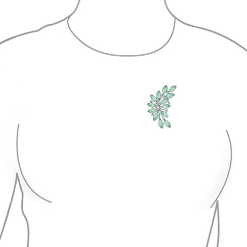 Bling Jewelry Fashion Large Aqua Green Marquise Crystal Statement Leaf Brooch Pin For Women For Mother Silver Plated Brass in Kuwait