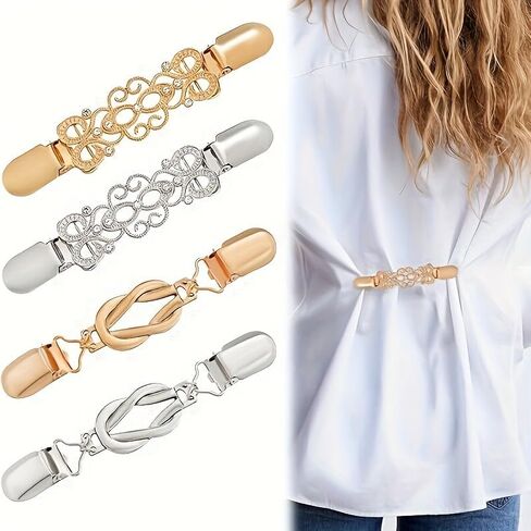 4 Pcs Vintage Brooches & Pins Sweater Dress Cinch Back Clips, Zinc Alloy Shawl Clips for Women, Shirt Tightener Collar Clips for Cardigans, Dresses, and Waist Fitting in Kuwait