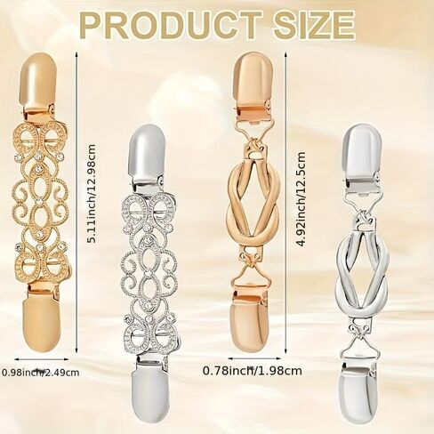 4 Pcs Vintage Brooches & Pins Sweater Dress Cinch Back Clips, Zinc Alloy Shawl Clips for Women, Shirt Tightener Collar Clips for Cardigans, Dresses, and Waist Fitting in Kuwait
