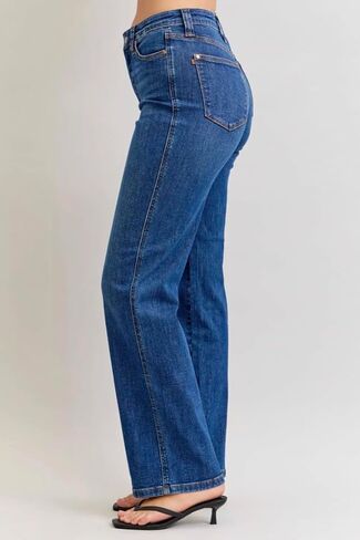 Judy Blue High Rise Tummy Control Straight Jeans- Ivory Gem in Kuwait