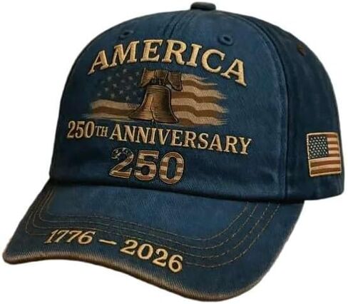 1776-2026 USA 250th Anniversary Hat, Vintage Flag Liberty Bell Embroidery Adjustable Unisex Outdoor Cap in Kuwait