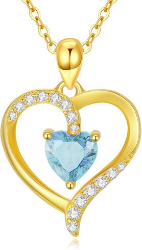 14K Gold Heart Pendant Necklace for Women 14kt Gold Birthstone Heart Necklace Birthday Mothers Day Gifts for Mom Her Wife Girlfriend, 16+2 Inch in Saudi Arabia
