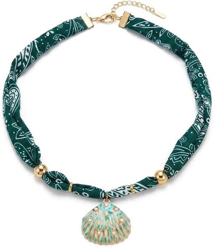Scarf Bandana Necklace for Women, Gold Charms With Heart Pendant Vintage Lightweight Leopard Choker Boho Natural Stone Fashion Accessories Fall Jewelry Gift in Kuwait