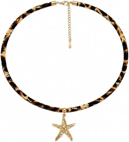 Scarf Bandana Necklace for Women, Gold Charms With Heart Pendant Vintage Lightweight Leopard Choker Boho Natural Stone Fashion Accessories Fall Jewelry Gift in Kuwait