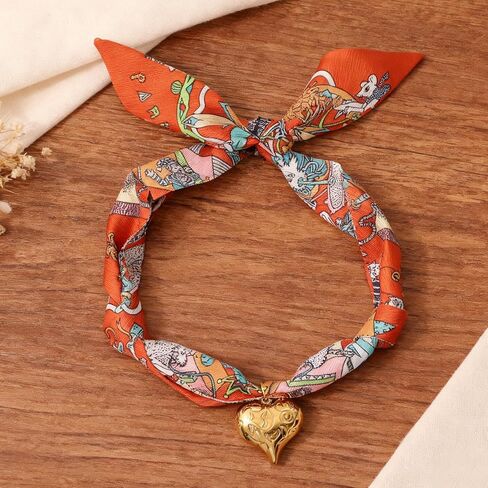 Scarf Bandana Necklace for Women, Gold Charms With Heart Pendant Vintage Lightweight Leopard Choker Boho Natural Stone Fashion Accessories Fall Jewelry Gift in Kuwait