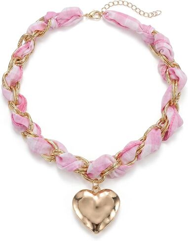 Scarf Bandana Necklace for Women, Gold Charms With Heart Pendant Vintage Lightweight Leopard Choker Boho Natural Stone Fashion Accessories Fall Jewelry Gift in Kuwait