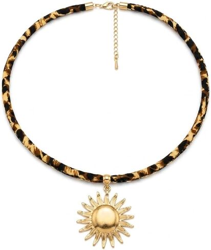 Scarf Bandana Necklace for Women, Gold Charms With Heart Pendant Vintage Lightweight Leopard Choker Boho Natural Stone Fashion Accessories Fall Jewelry Gift in Kuwait