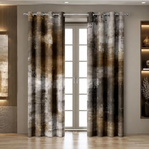 Brown Abstract Blackout Curtain, Grey Brown Modern Art Curtain Decor for Living Room Decor, Thermal Insulated Grommet Window Curtains for Bedroom 52X84 inch in Saudi Arabia