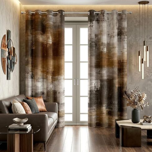Brown Abstract Blackout Curtain, Grey Brown Modern Art Curtain Decor for Living Room Decor, Thermal Insulated Grommet Window Curtains for Bedroom 52X84 inch in Saudi Arabia