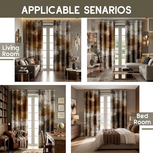 Brown Abstract Blackout Curtain, Grey Brown Modern Art Curtain Decor for Living Room Decor, Thermal Insulated Grommet Window Curtains for Bedroom 52X84 inch in Saudi Arabia