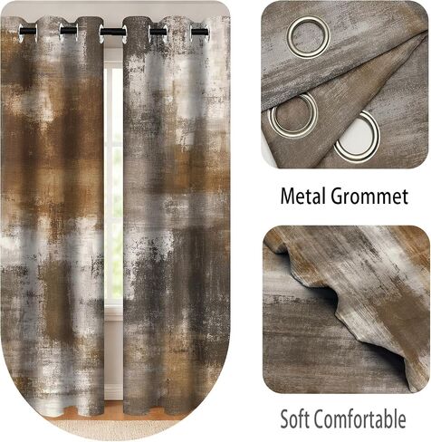 Brown Abstract Blackout Curtain, Grey Brown Modern Art Curtain Decor for Living Room Decor, Thermal Insulated Grommet Window Curtains for Bedroom 52X84 inch in Saudi Arabia