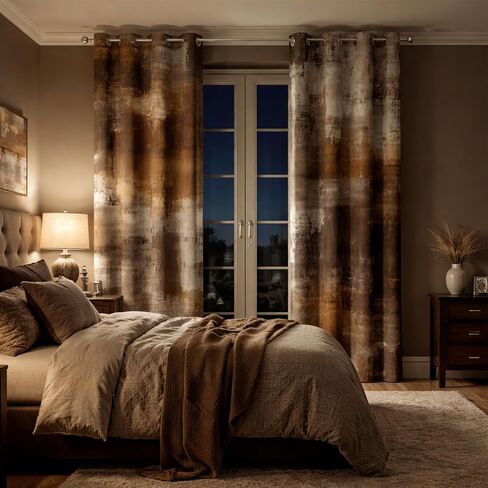 Brown Abstract Blackout Curtain, Grey Brown Modern Art Curtain Decor for Living Room Decor, Thermal Insulated Grommet Window Curtains for Bedroom 52X84 inch in Saudi Arabia