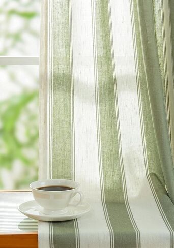 THREE GIRLS Sage Green Stripe Pinch Pleated Curtains 96 inches Long, Cottage Vintage Linen Blend Memory Trained Gingham Drapes for Bedroom Living Room, 2 Panels in Saudi Arabia