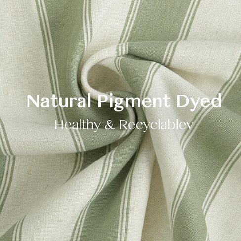 THREE GIRLS Sage Green Stripe Pinch Pleated Curtains 96 inches Long, Cottage Vintage Linen Blend Memory Trained Gingham Drapes for Bedroom Living Room, 2 Panels in Saudi Arabia