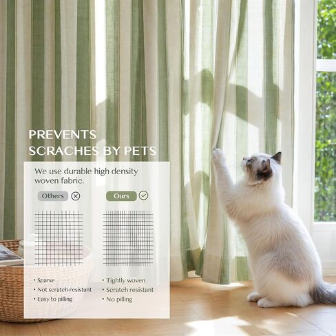 THREE GIRLS Sage Green Stripe Pinch Pleated Curtains 96 inches Long, Cottage Vintage Linen Blend Memory Trained Gingham Drapes for Bedroom Living Room, 2 Panels in Saudi Arabia