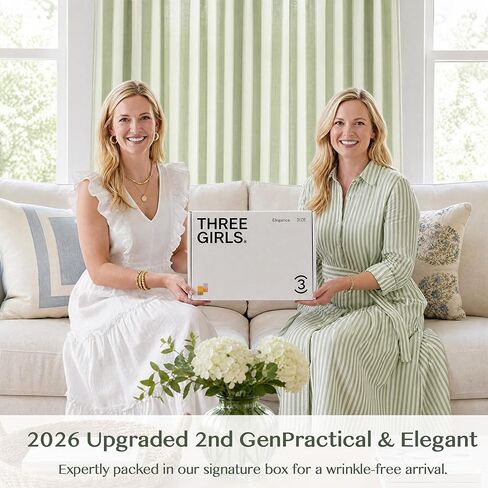 THREE GIRLS Sage Green Stripe Pinch Pleated Curtains 96 inches Long, Cottage Vintage Linen Blend Memory Trained Gingham Drapes for Bedroom Living Room, 2 Panels in Saudi Arabia