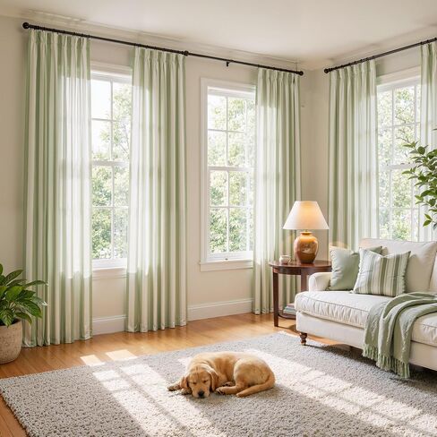 THREE GIRLS Sage Green Stripe Pinch Pleated Curtains 96 inches Long, Cottage Vintage Linen Blend Memory Trained Gingham Drapes for Bedroom Living Room, 2 Panels in Saudi Arabia