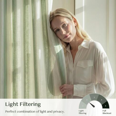 THREE GIRLS Sage Green Stripe Pinch Pleated Curtains 96 inches Long, Cottage Vintage Linen Blend Memory Trained Gingham Drapes for Bedroom Living Room, 2 Panels in Saudi Arabia