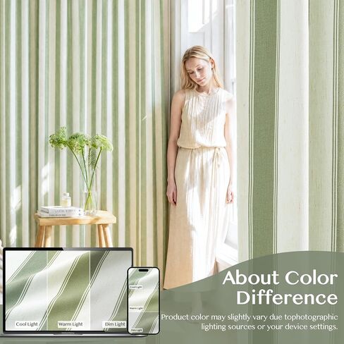 THREE GIRLS Sage Green Stripe Pinch Pleated Curtains 96 inches Long, Cottage Vintage Linen Blend Memory Trained Gingham Drapes for Bedroom Living Room, 2 Panels in Saudi Arabia