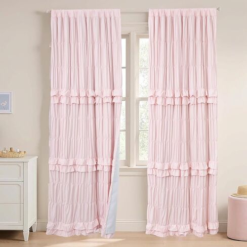 YINFUNG Pink Ruffle Blackout Curtains for Girls Bedroom Shabby Chic Girly Room 84 inch Length 2 Panels Black Out Vintage Handmade Victorian French Country Living Room in Saudi Arabia