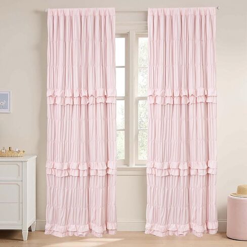 YINFUNG Pink Ruffle Blackout Curtains for Girls Bedroom Shabby Chic Girly Room 84 inch Length 2 Panels Black Out Vintage Handmade Victorian French Country Living Room in Saudi Arabia