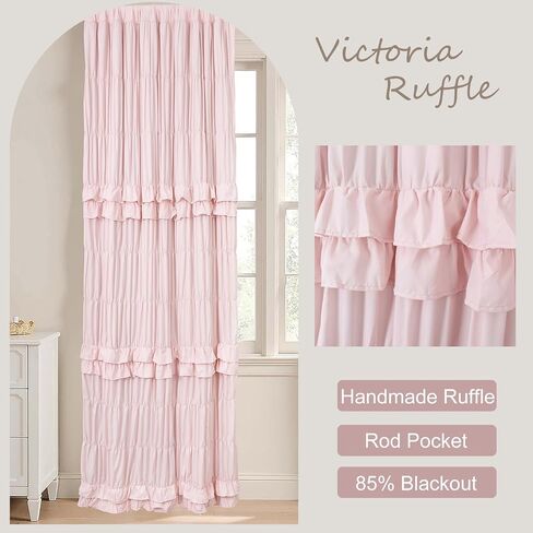 YINFUNG Pink Ruffle Blackout Curtains for Girls Bedroom Shabby Chic Girly Room 84 inch Length 2 Panels Black Out Vintage Handmade Victorian French Country Living Room in Saudi Arabia