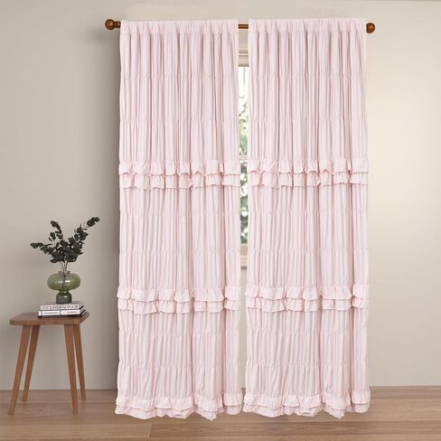 YINFUNG Pink Ruffle Blackout Curtains for Girls Bedroom Shabby Chic Girly Room 84 inch Length 2 Panels Black Out Vintage Handmade Victorian French Country Living Room in Saudi Arabia